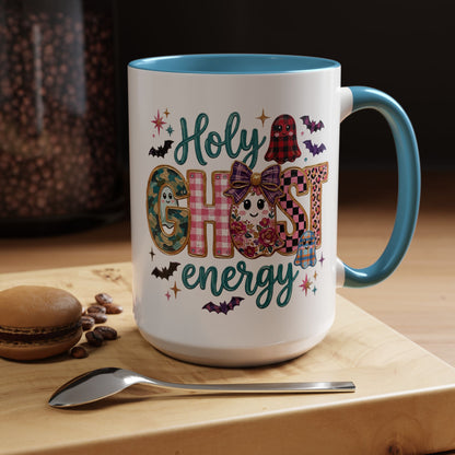 Accent Christian Coffee Mug — "Holy Ghost Energy" Halloween Cute Spooky Ceramic Mug (11/15oz)