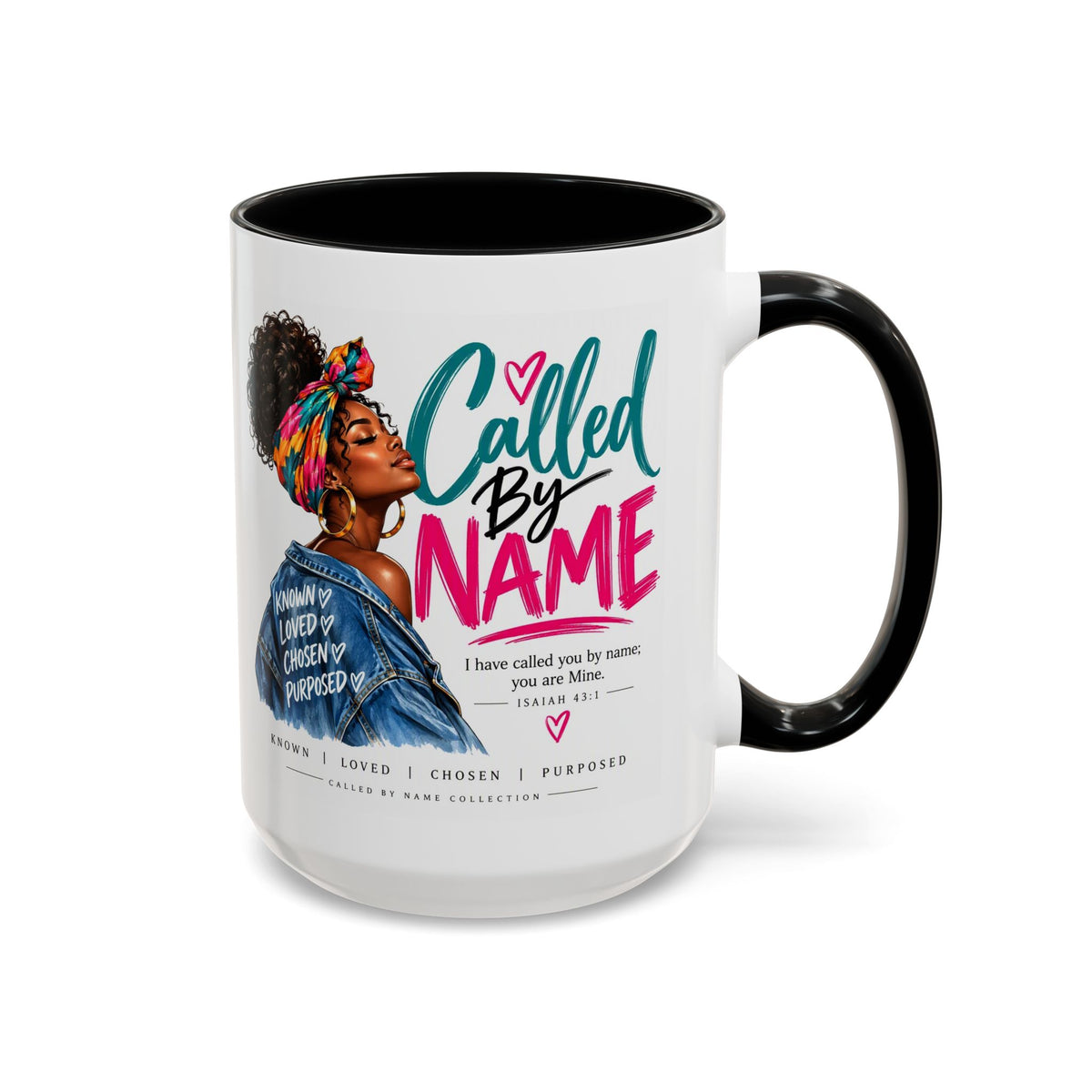 Called By Name inspirational Christian coffee mug with portrait of a woman of faith