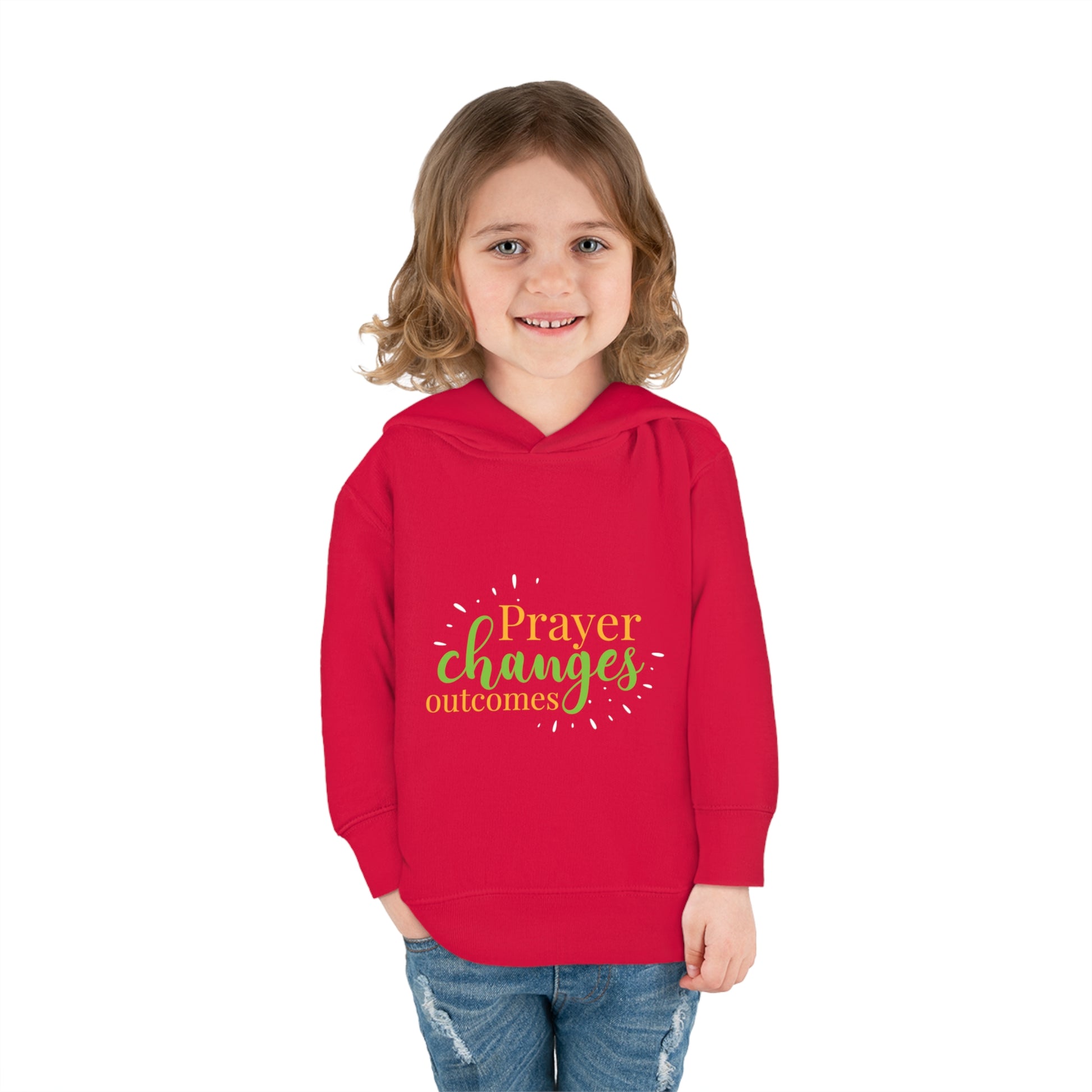 Prayer Changes Outcomes Toddler Christian Pullover Fleece Hoodie Printify