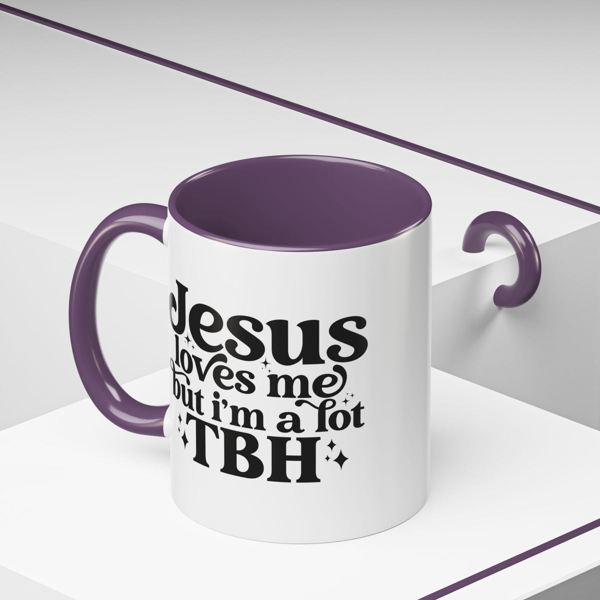Christian Accent Coffee Mug — "Jesus Loves Me but I'm a Lot TBH" Religious Christian Gift