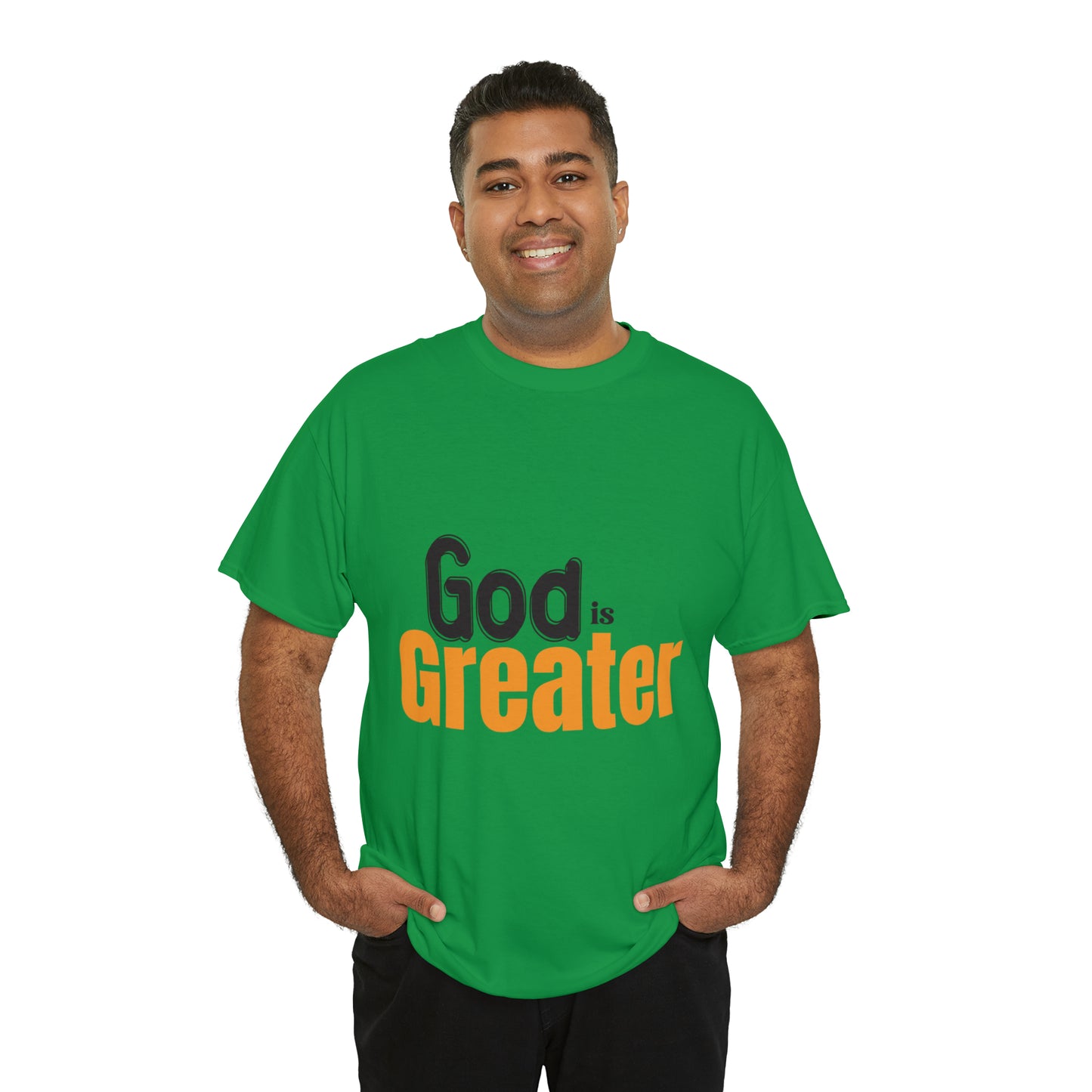 God Is Greater Unisex Heavy Cotton Tee Printify