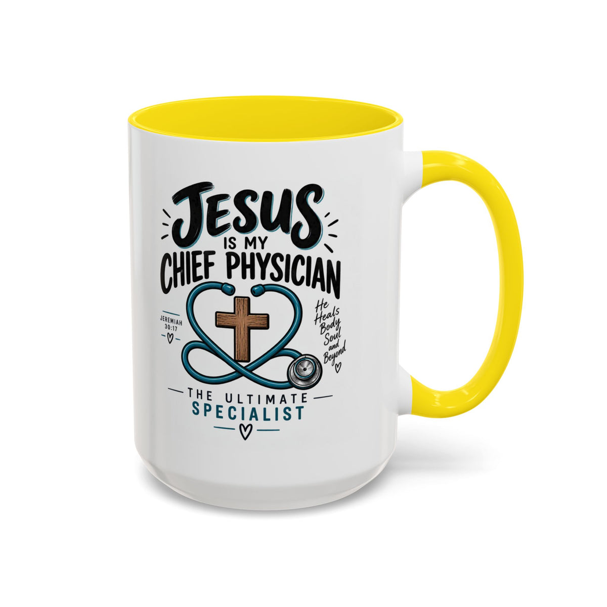 Jesus Is My Chief Physician Accent Coffee Mug – Christian Faith Medical Gift