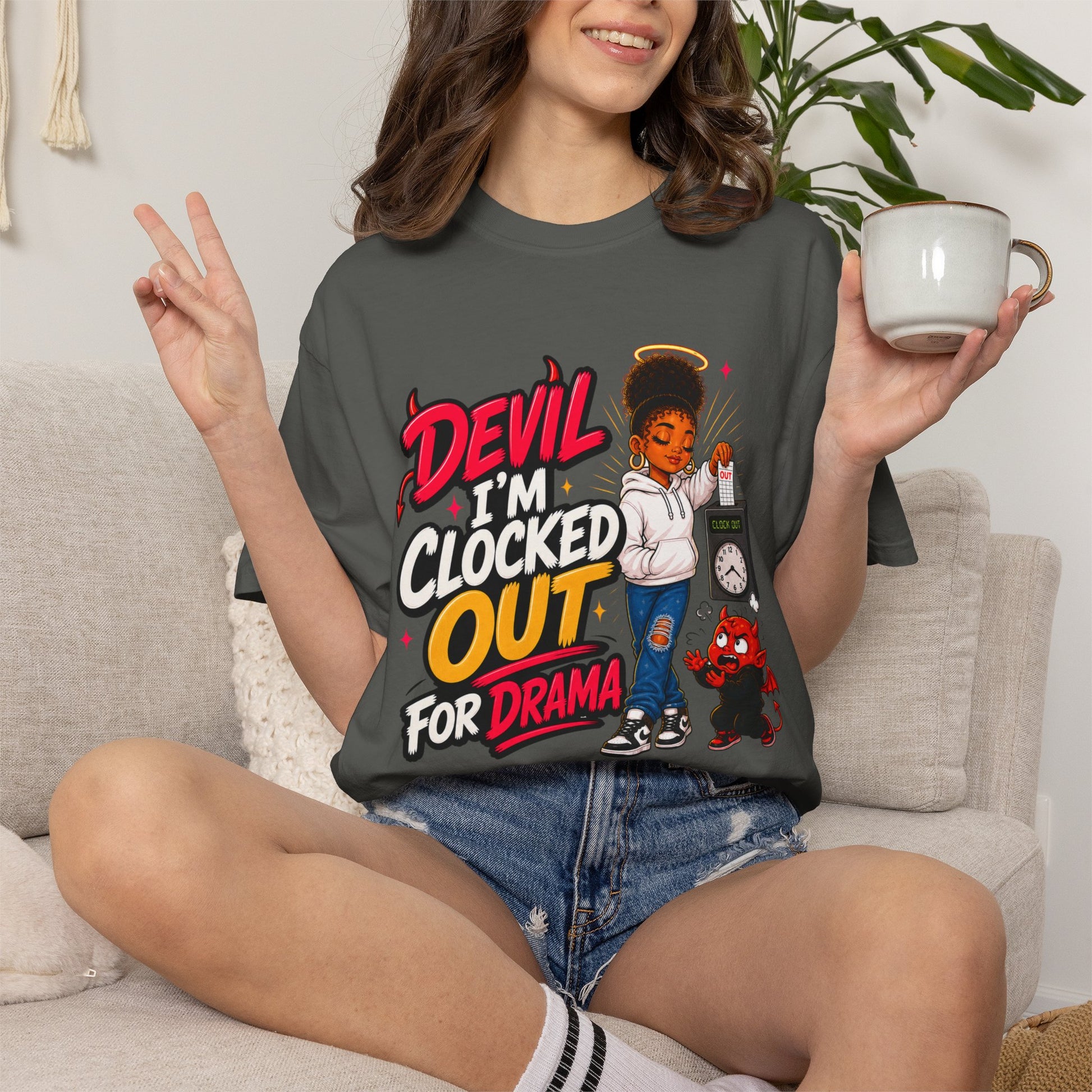 T-Shirt — "Devil I'm Clocked Out for Drama" Graphic Tee - ClaimedbyGodDesigns