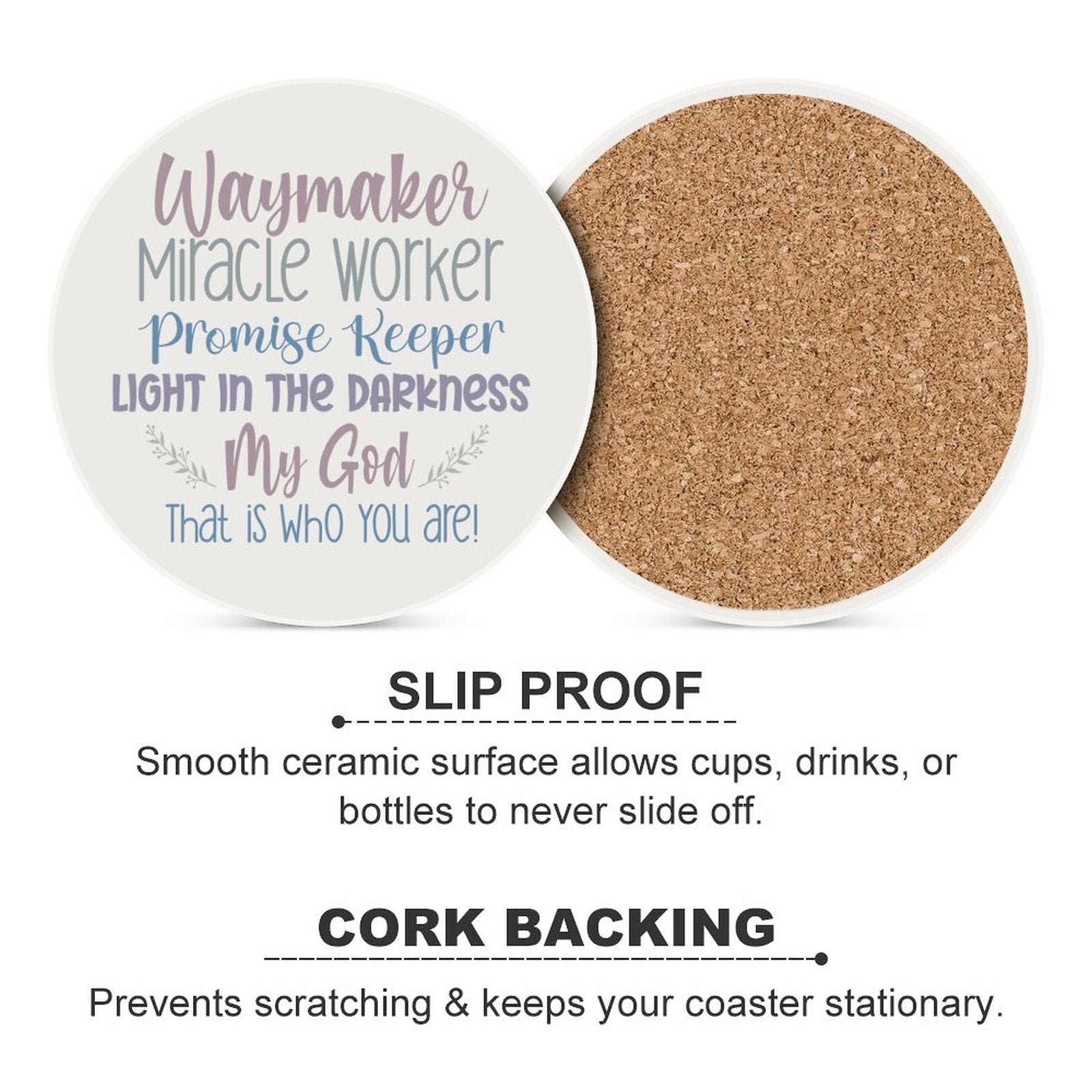 Waymaker Christian Round Ceramic Coaster - ClaimedbyGodDesigns