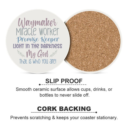 Waymaker Christian Round Ceramic Coaster - ClaimedbyGodDesigns