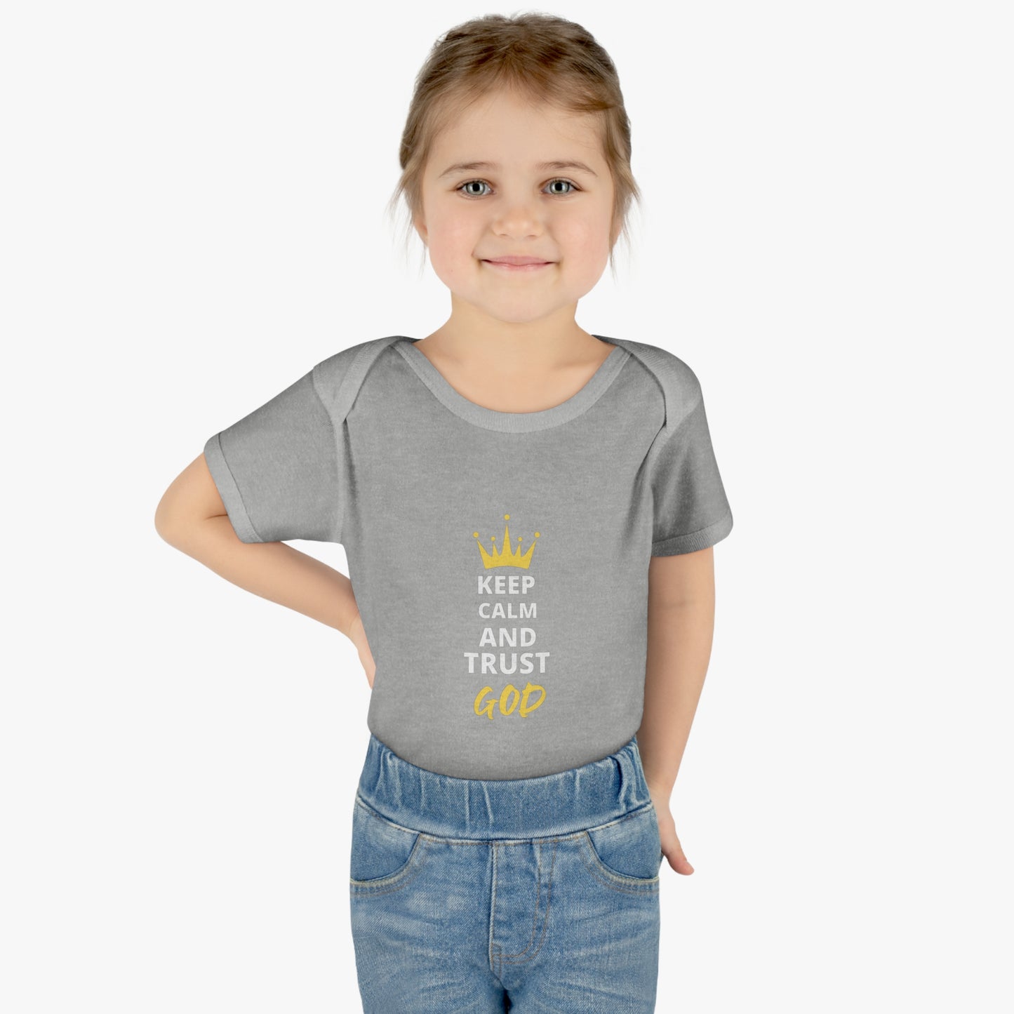 Keep Calm & Trust God Christian Baby Onesie Printify