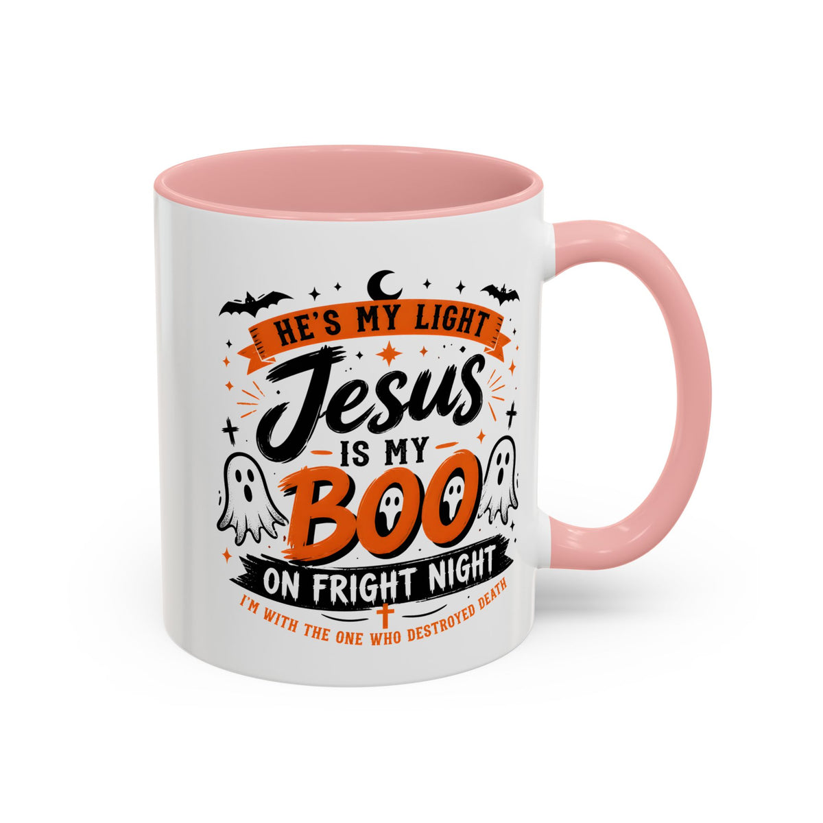 Christian Coffee Mug — "He's My Light, Jesus Is My Boo" Halloween Accent Mug