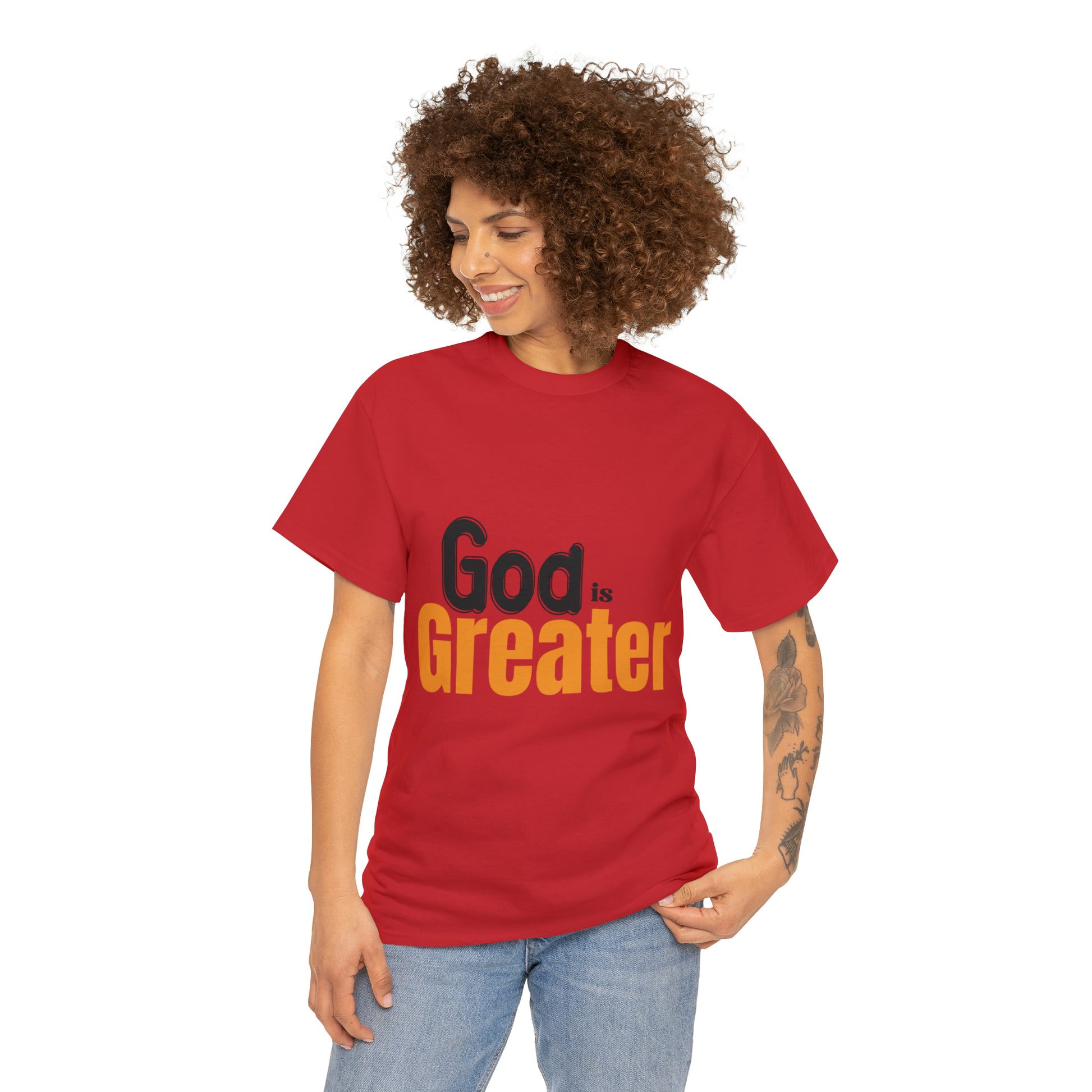 God Is Greater Unisex Heavy Cotton Tee Printify