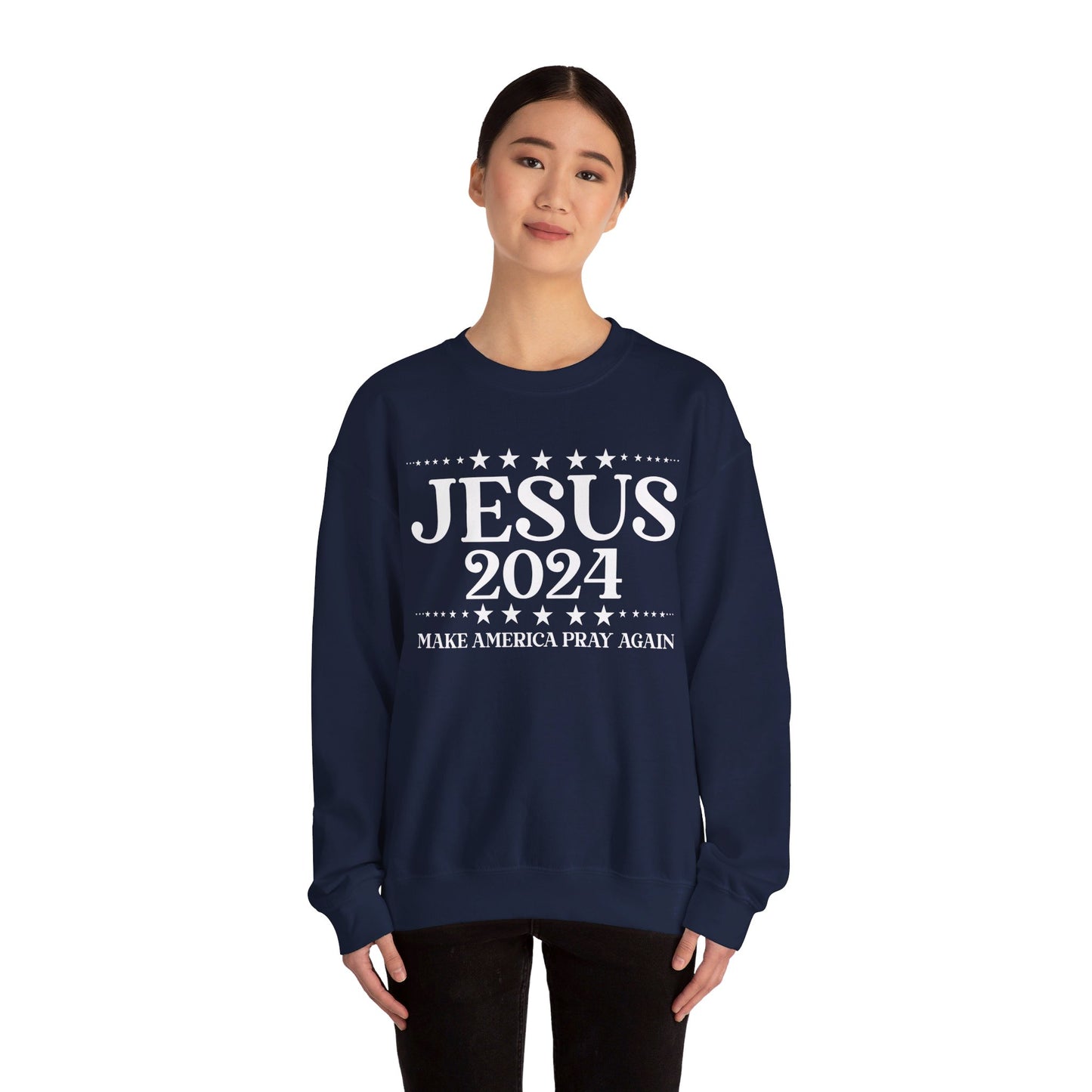 Jesus 2024 Make America Pray Again   Unisex Heavy Blend™ Crewneck Christian Sweatshirt