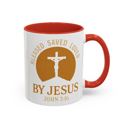 Inspirational Accent Coffee Mug - Blessed, Saved, Loved by Him | John 3:16
