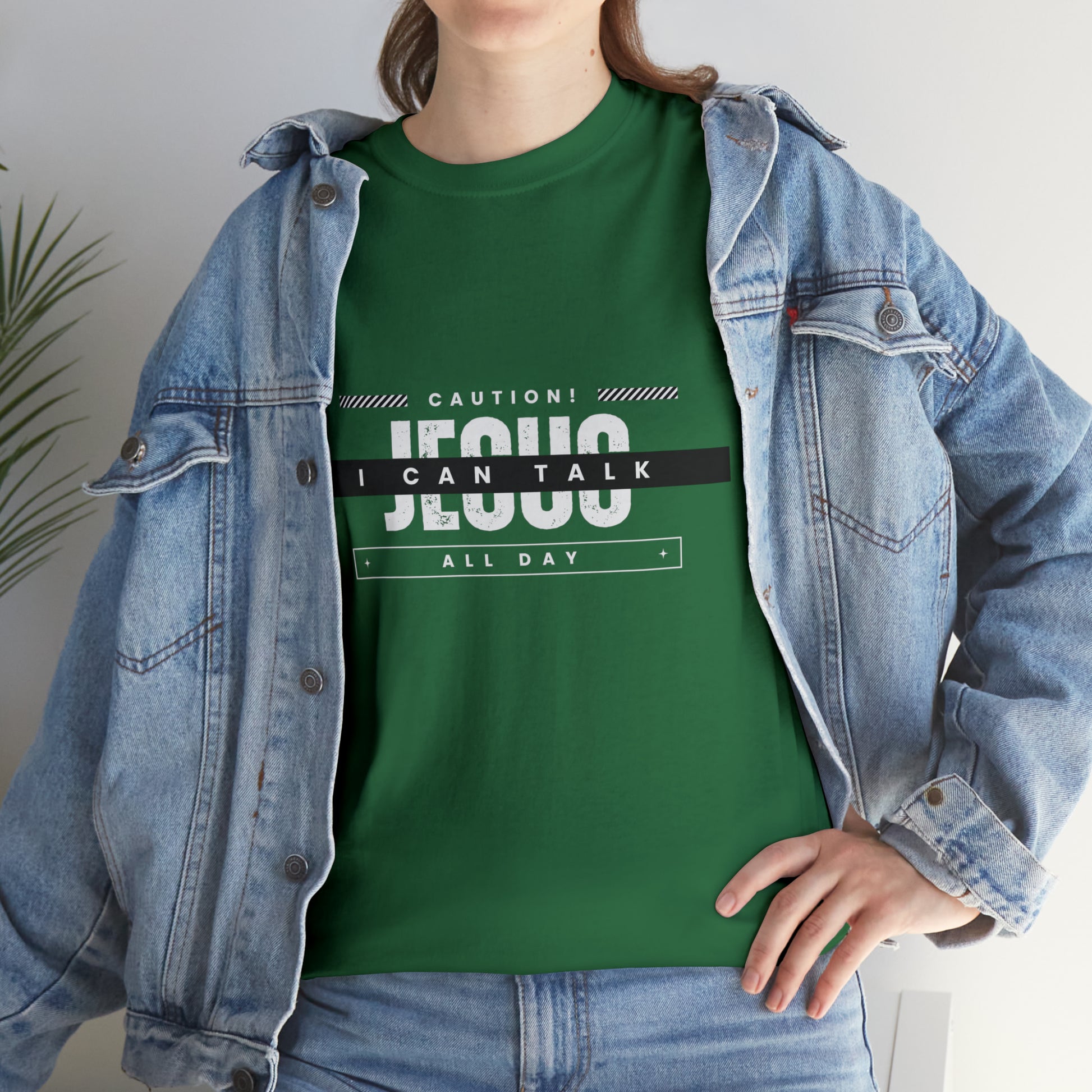 Caution I Can Talk Jesus All Day Unisex Heavy Cotton Tee Printify