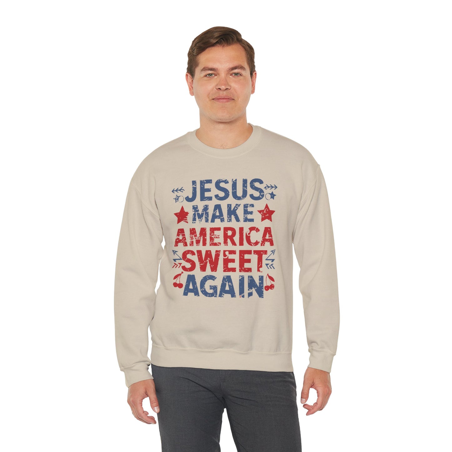 Jesus Make America Sweet Again Patriotic  Unisex Heavy Blend™ Crewneck Christian Sweatshirt