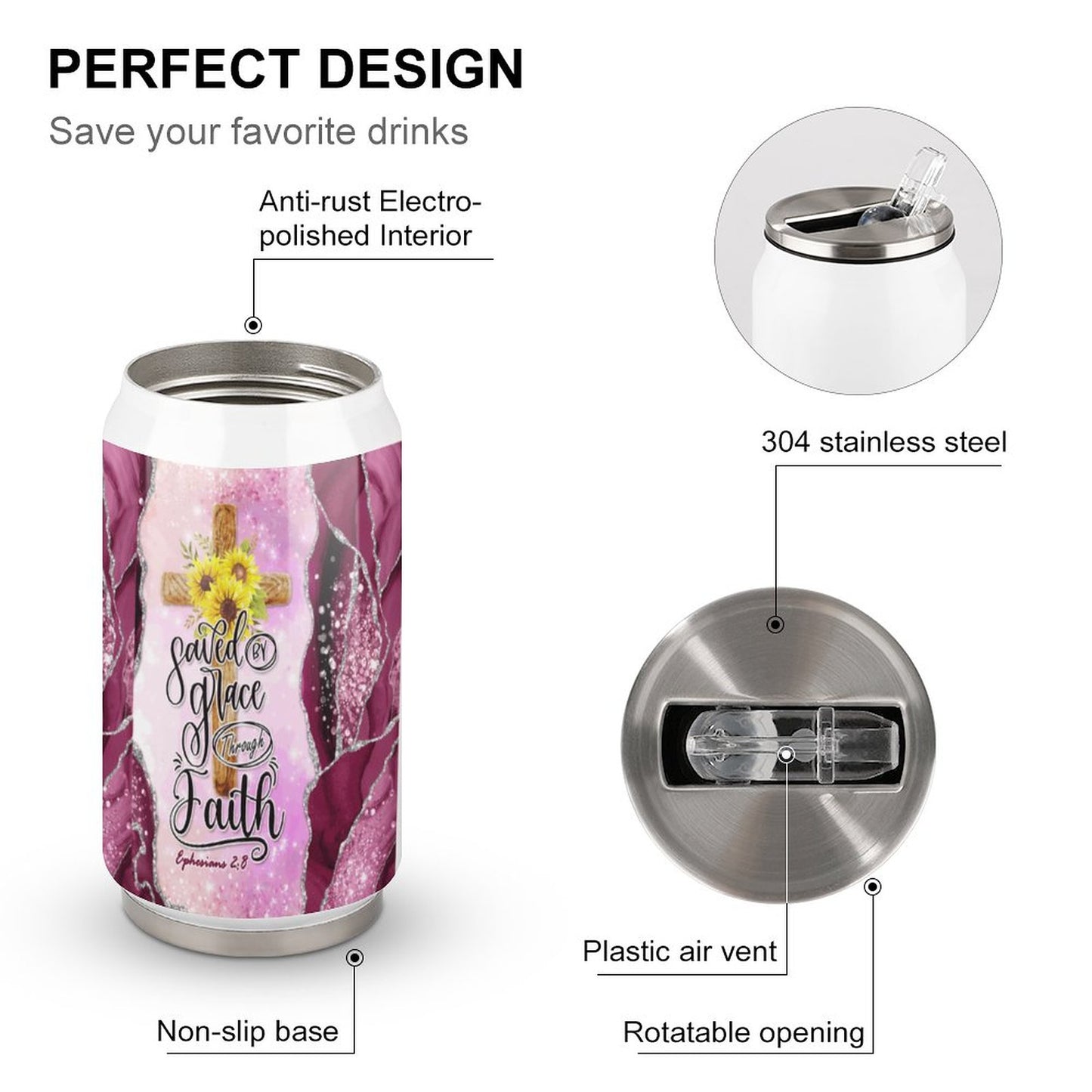 Saved By Grace Through Faith Unique Christian Stainless Steel Tumbler with Straw SALE-Personal Design