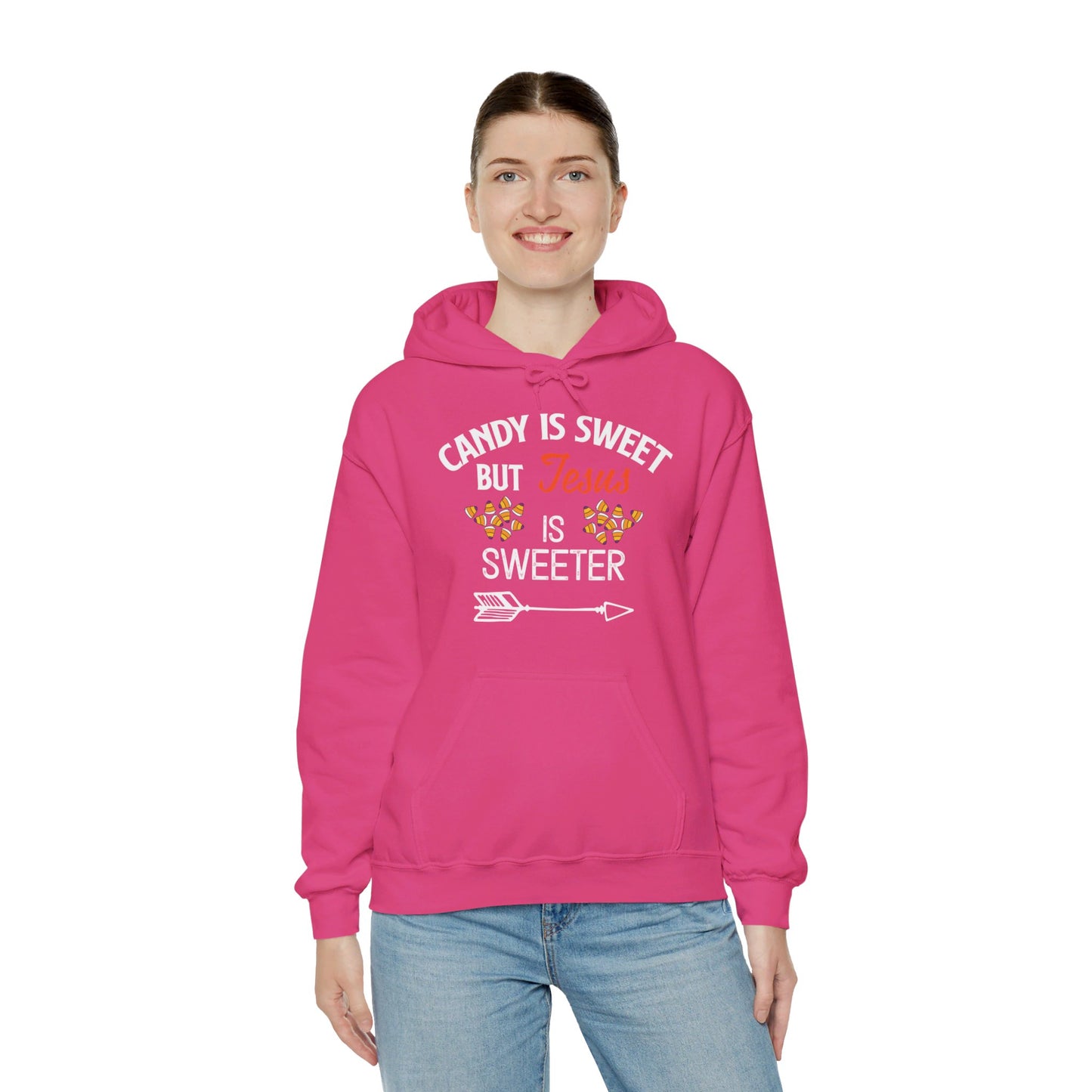 Candy Is Sweet Jesus Is Sweeter Halloween Unisex Christian Pullover Hooded Sweatshirt