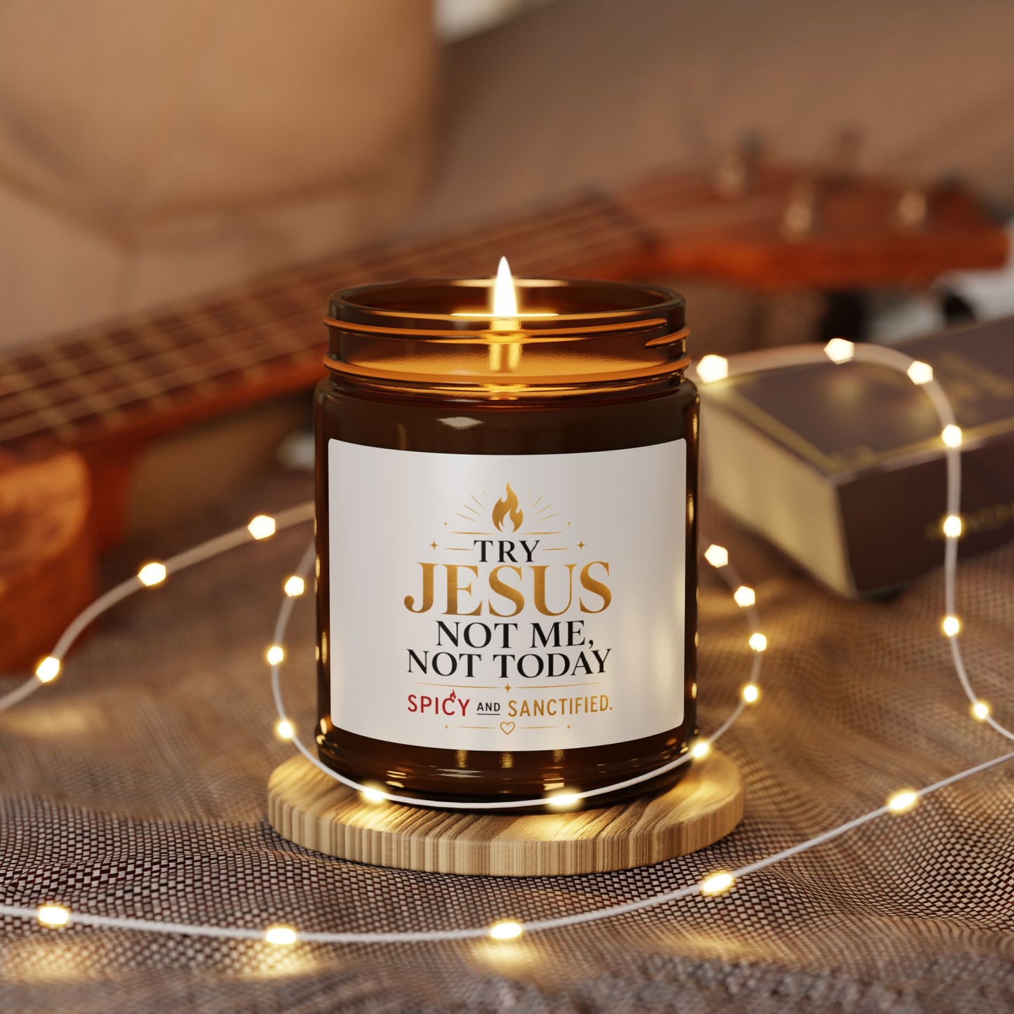 Try Jesus Not Me Candle — Scented Soy Amber Jar (Multiple Sizes) - ClaimedbyGodDesigns