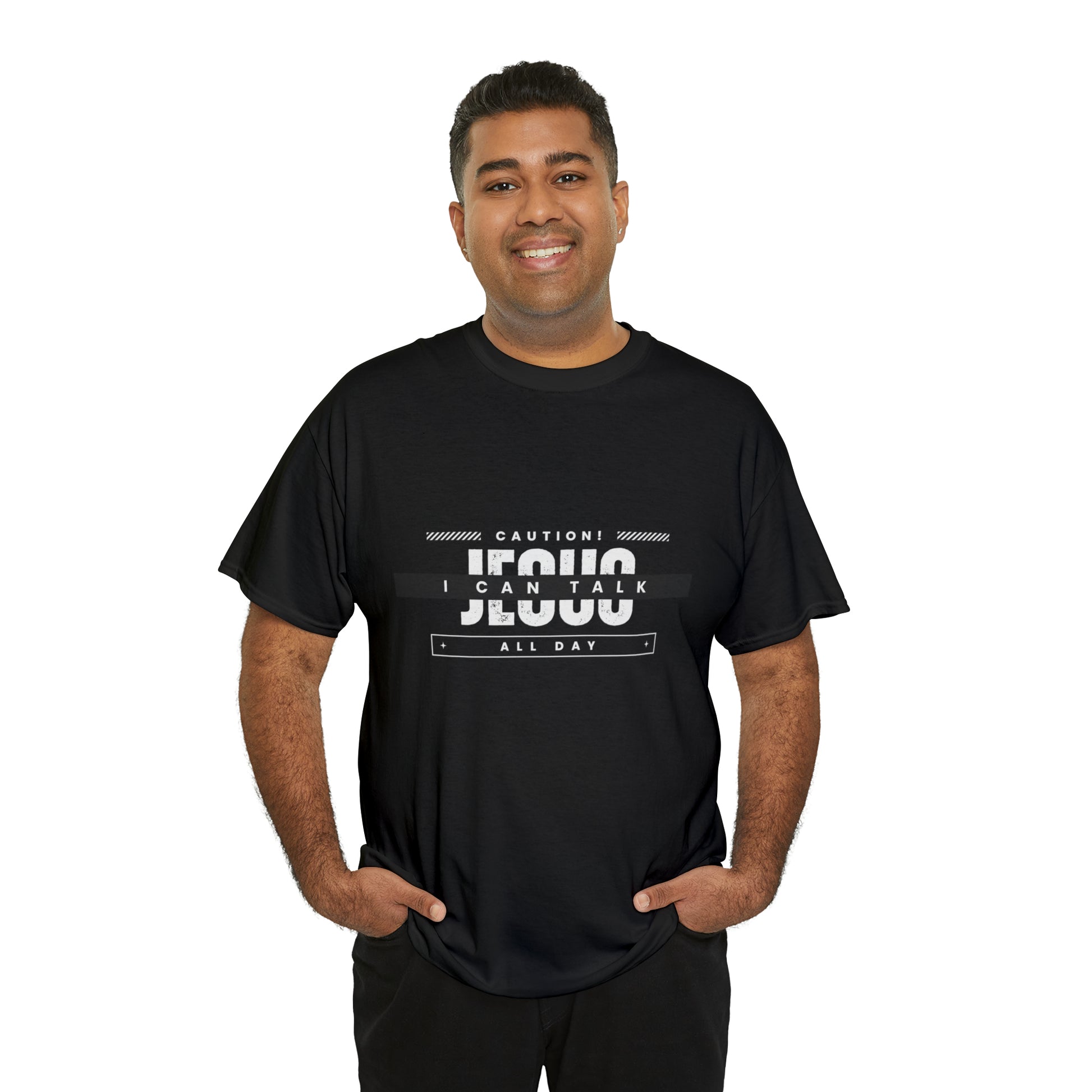 Caution I Can Talk Jesus All Day Unisex Heavy Cotton Tee Printify