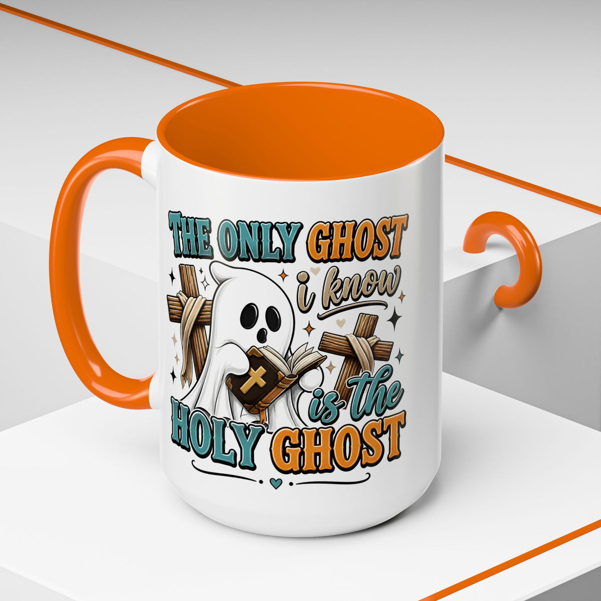 Accent Mug — "The Only Ghost I Know Is the Holy Ghost" Christian Halloween Coffee Cup