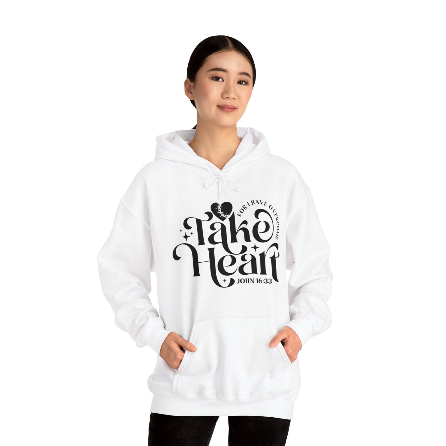 Take Heart For I Have Overcome Unisex Christian Hooded Pullover Sweatshirt