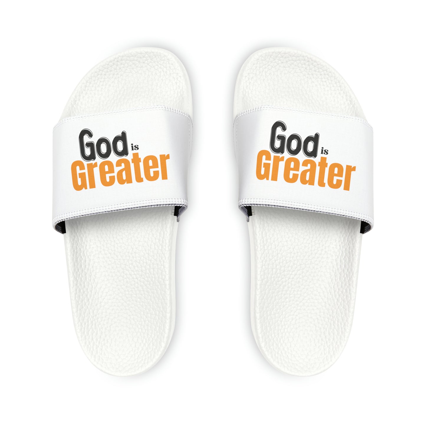God Is Greater Men's PU Christian Slide Sandals Printify