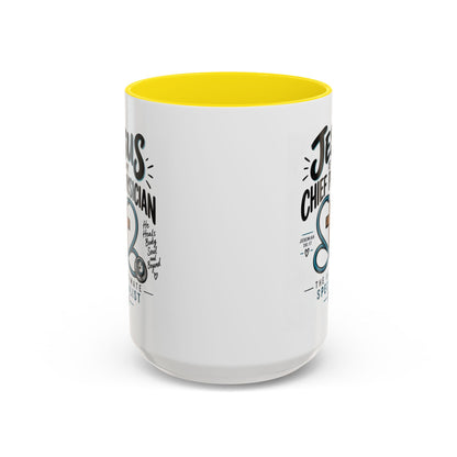 Jesus Is My Chief Physician Accent Coffee Mug – Christian Faith Medical Gift