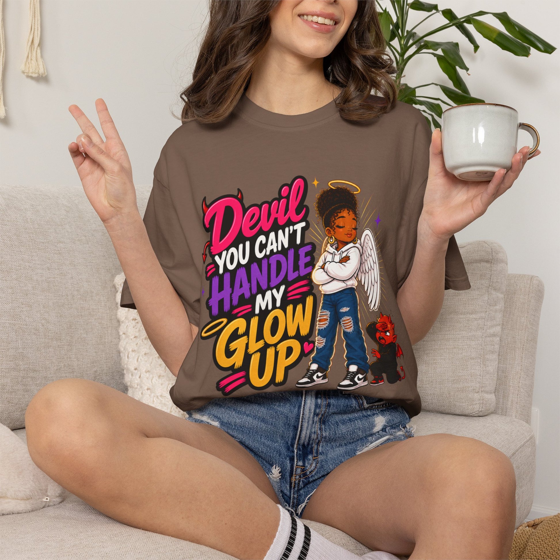 Devil You Can't Handle My Glow Up T-Shirt — Angel Girl Graphic Tee - ClaimedbyGodDesigns