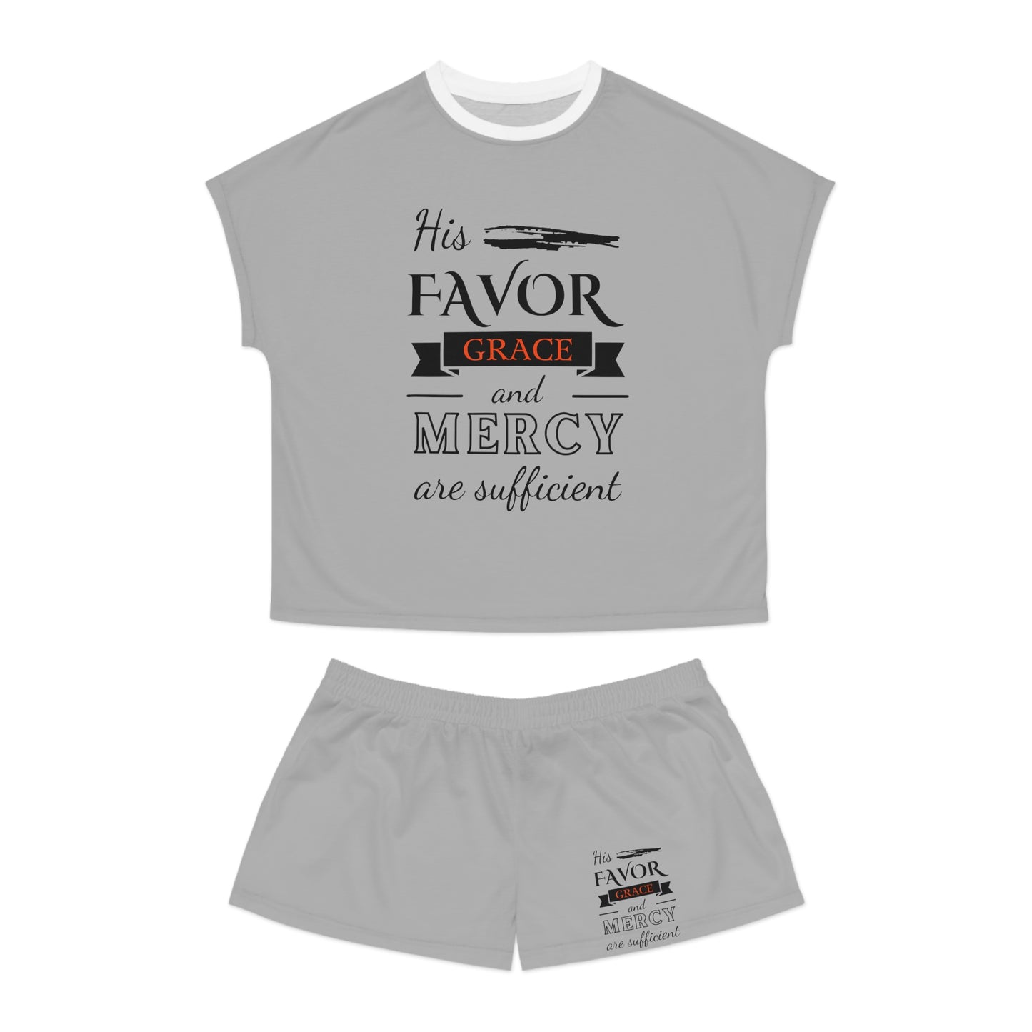 His Favor Grace & Mercy Are Sufficient Women's Christian Short Pajama Set Printify