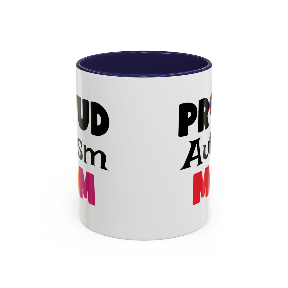 Proud Autism Mom coffee mug with colorful heart