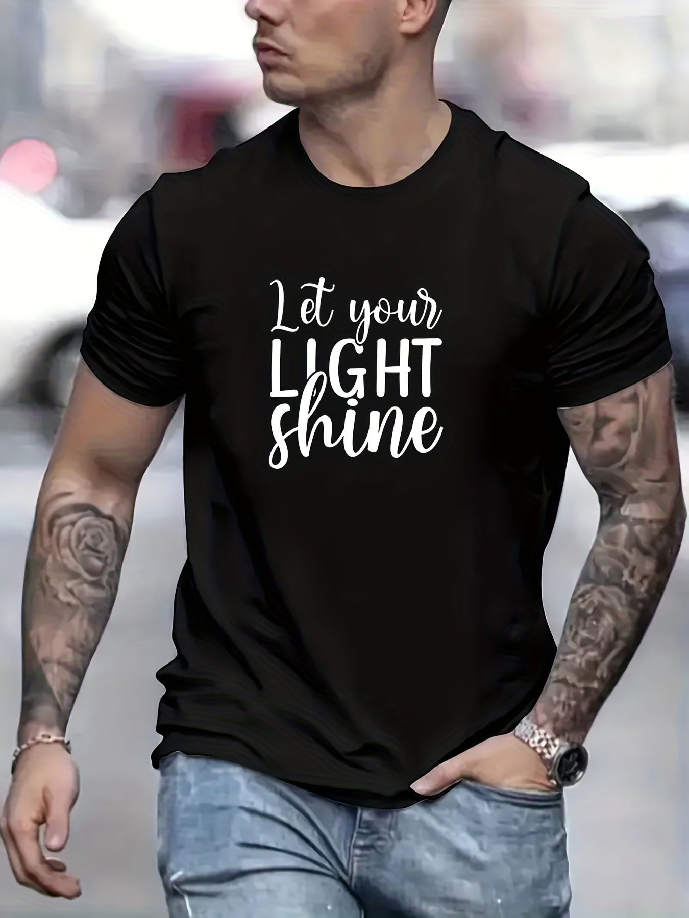 Let Your Light Shine Men's Christian T-shirt claimedbygoddesigns