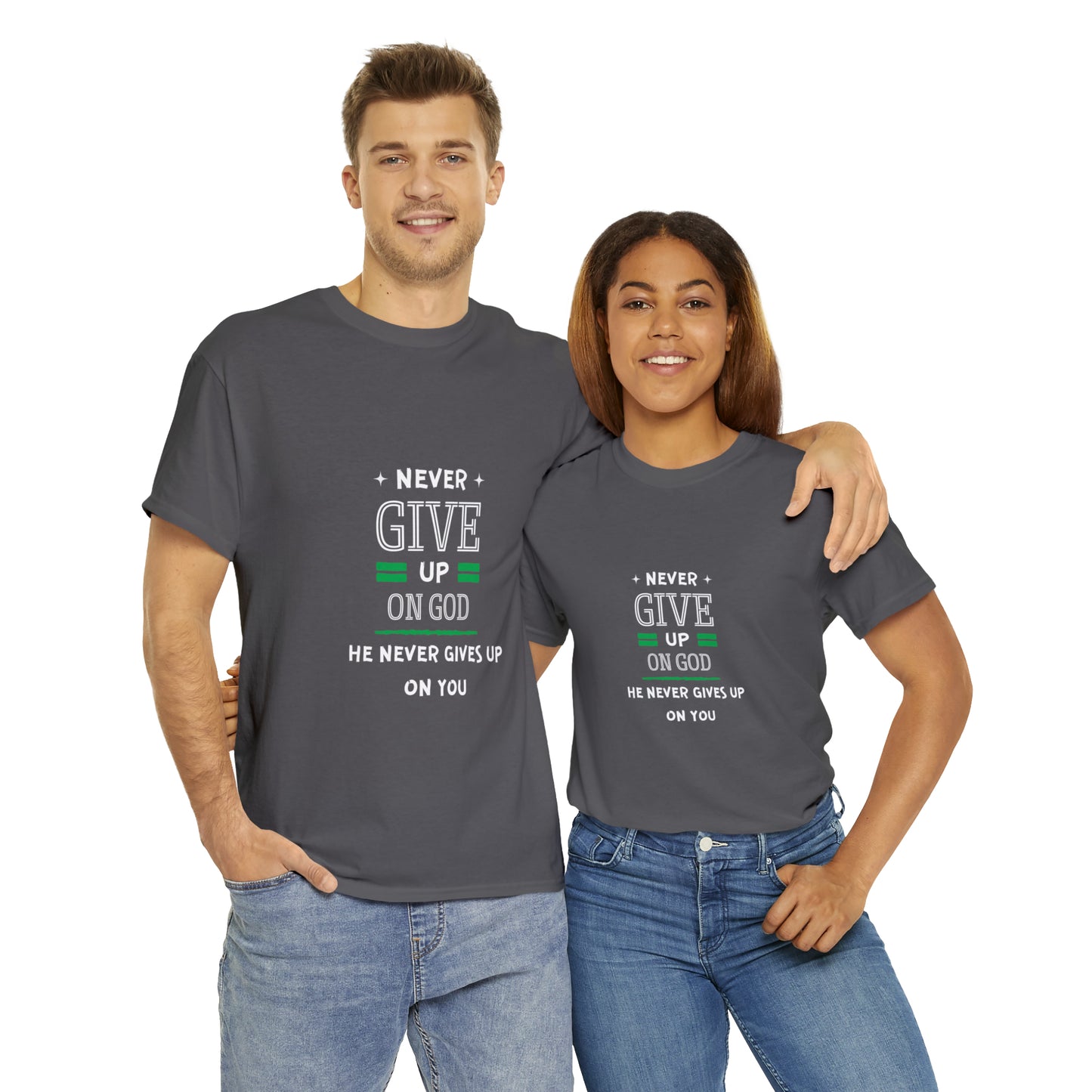 Never Give Up On God He Never Gives Up On You Unisex Heavy Cotton Tee Printify