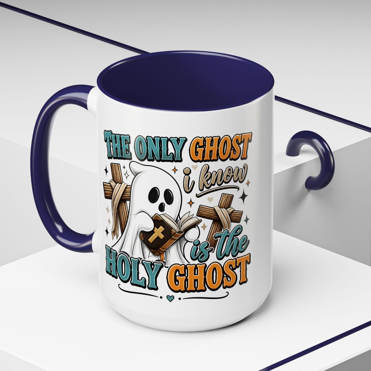 Accent Mug — "The Only Ghost I Know Is the Holy Ghost" Christian Halloween Coffee Cup