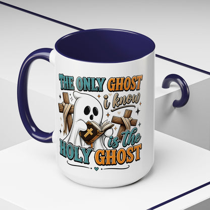 Accent Mug — "The Only Ghost I Know Is the Holy Ghost" Christian Halloween Coffee Cup