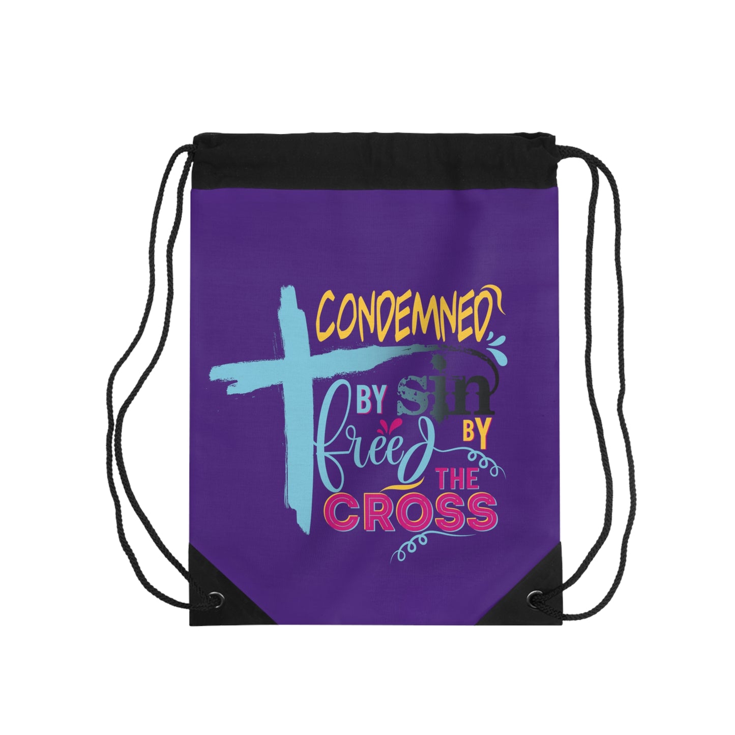 Condemned By Sin Freed By The Cross Drawstring Bag
