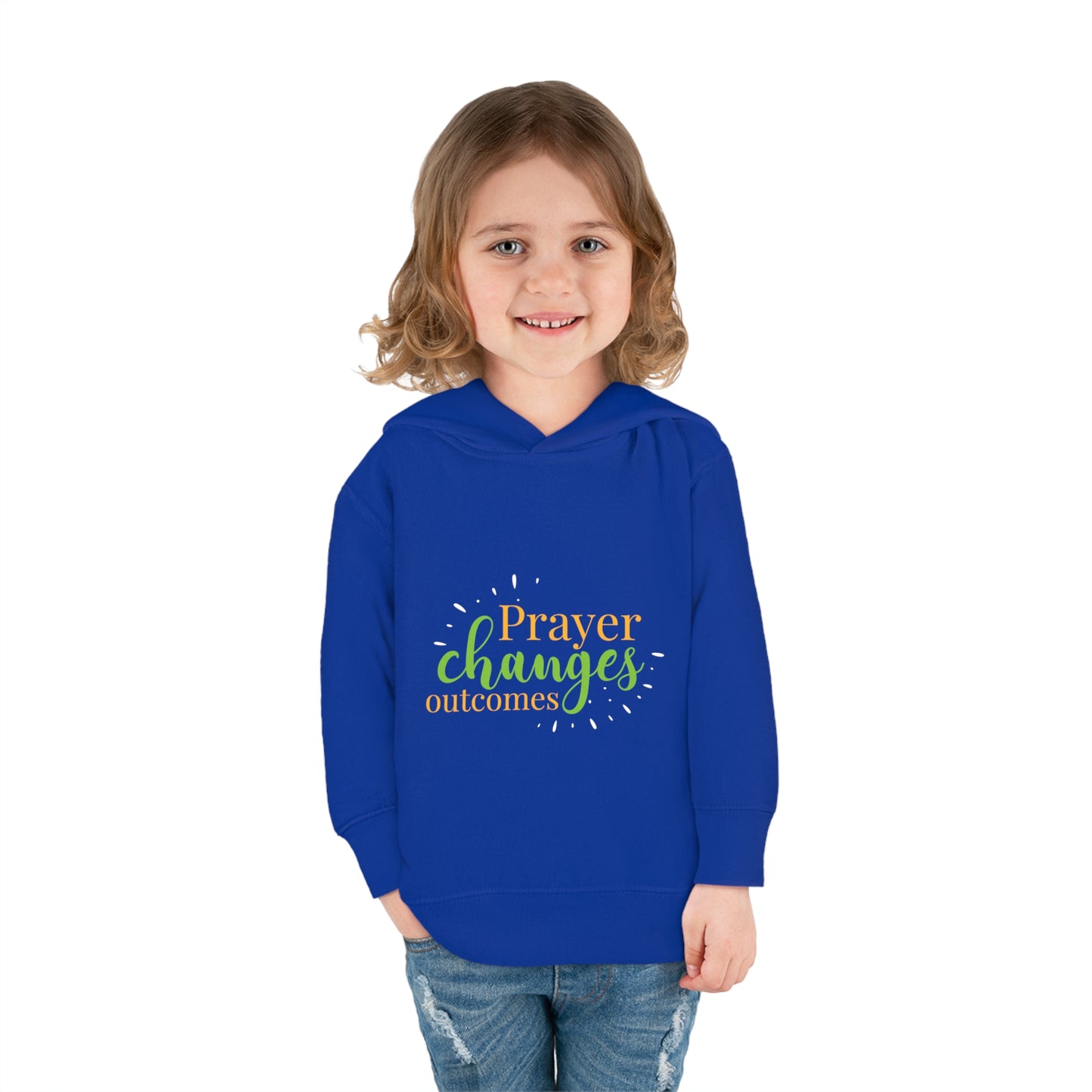 Prayer Changes Outcomes Toddler Christian Pullover Fleece Hoodie Printify