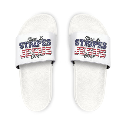 Stars & Stripes Jesus Sandals, Youth Summer Footwear, Patriotic Flip-Flops, Casual Beach Footwear, Kid-Friendly Sandals, Christian [...]