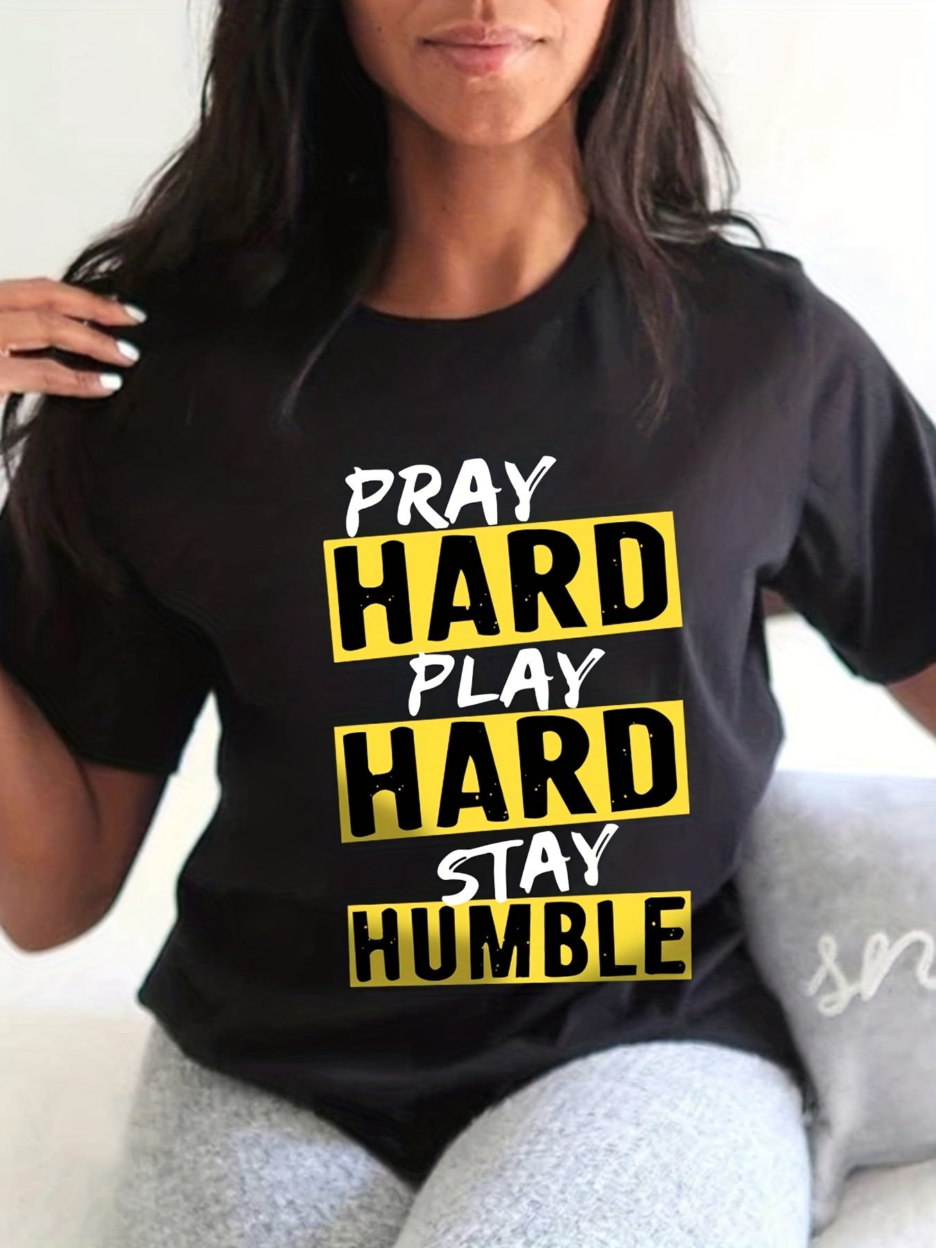 Pray Hard Play Hard Stay Humble Women's Christian T-shirt claimedbygoddesigns