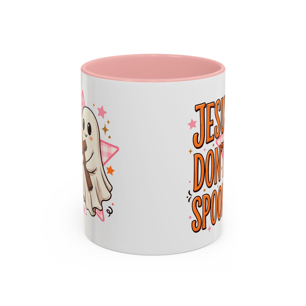 Accent Coffee Mug — "Jesus Don't Spook!" Cute Ghost Christian Coffee Mug (11/15oz)
