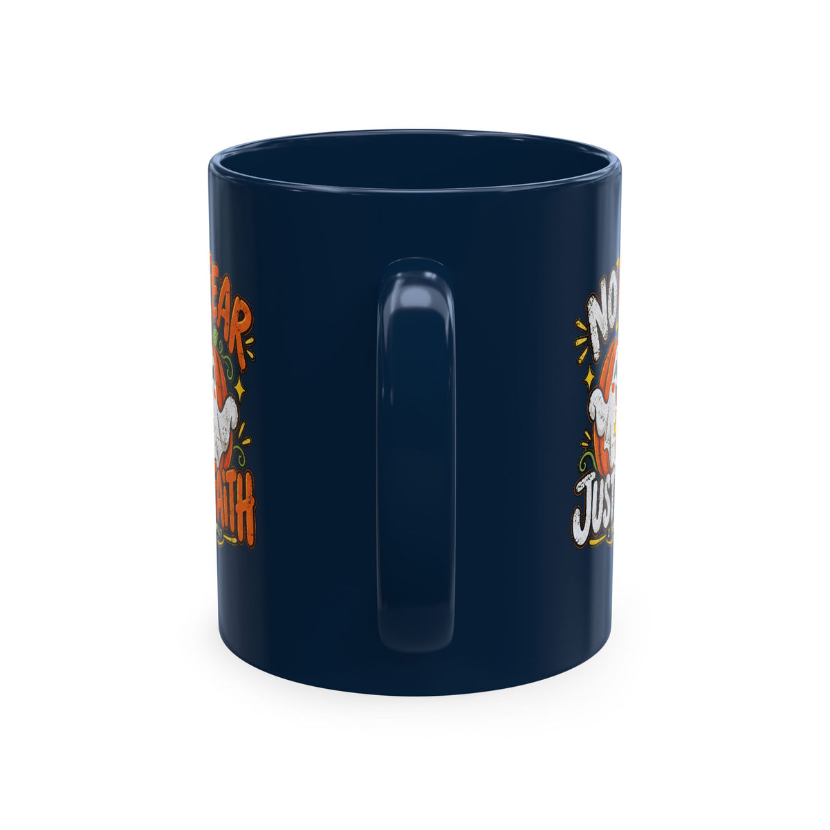 Halloween Ghost Christian Ceramic Mug — "No Fear, Just Faith" Pumpkin Coffee Cup