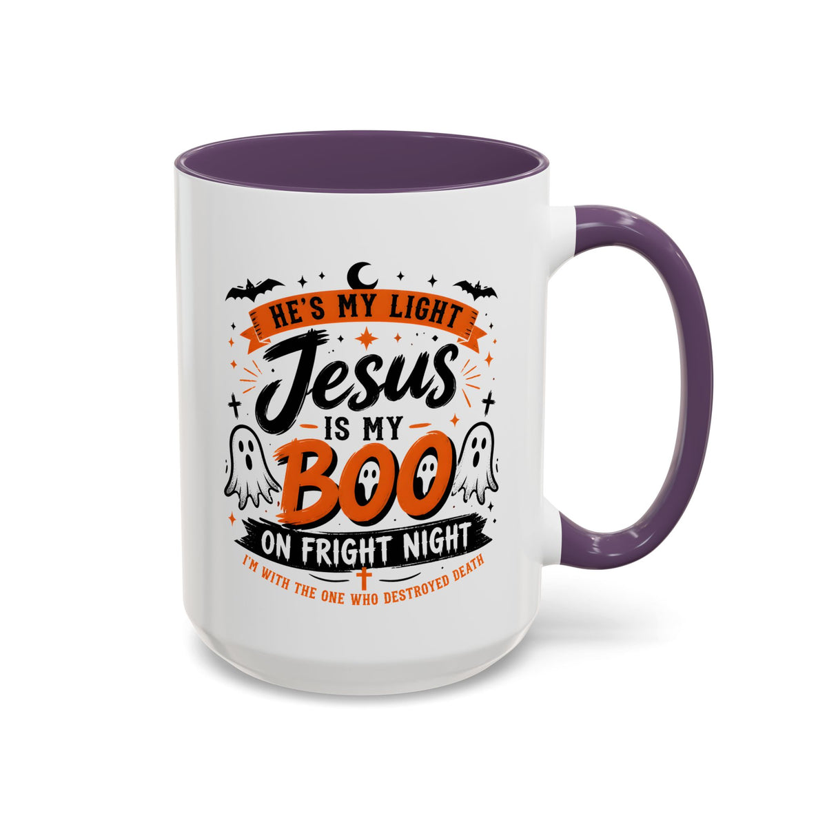 Christian Coffee Mug — "He's My Light, Jesus Is My Boo" Halloween Accent Mug