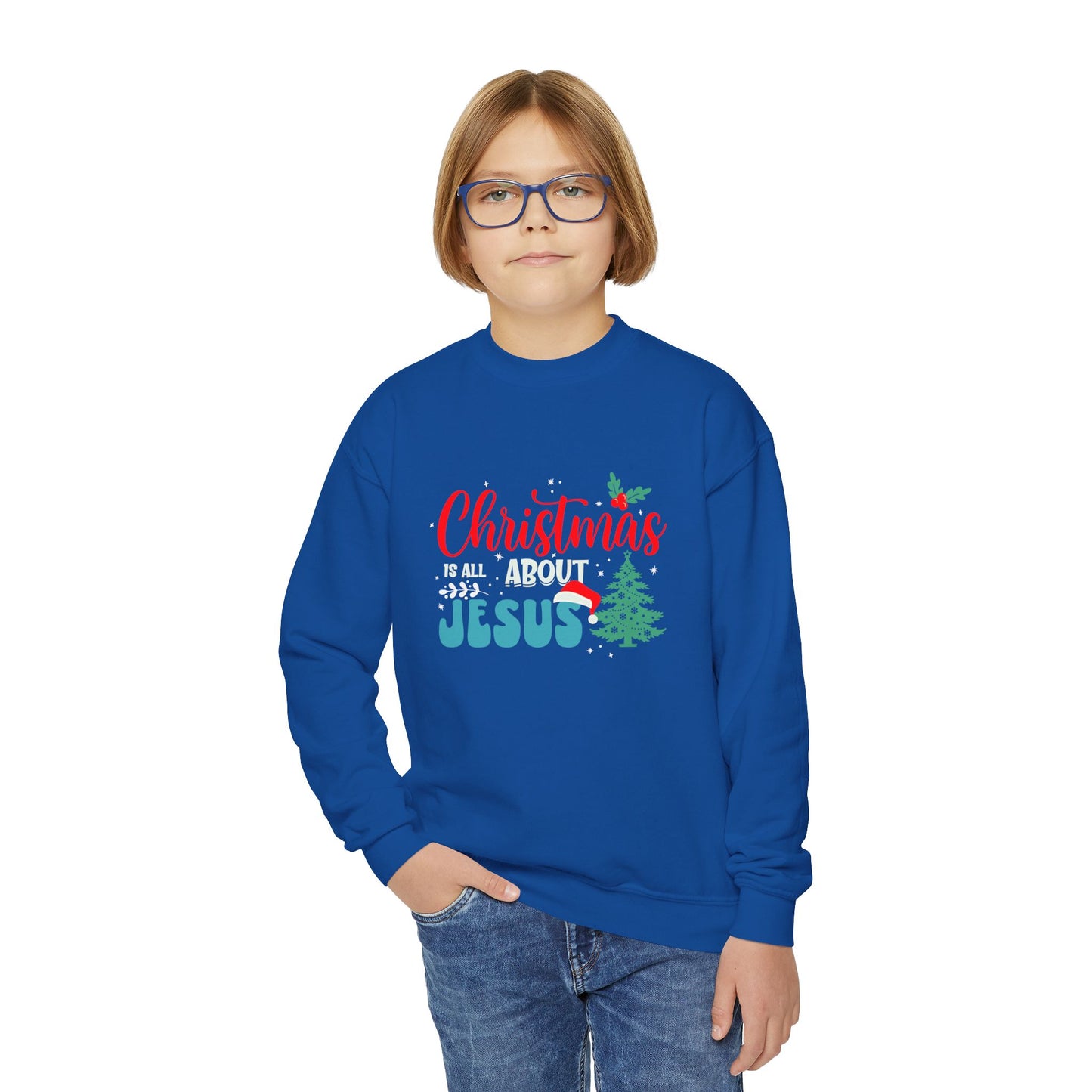 Christmas Is All About Jesus Christmas Themed Youth Christian Pullover Sweatshirt