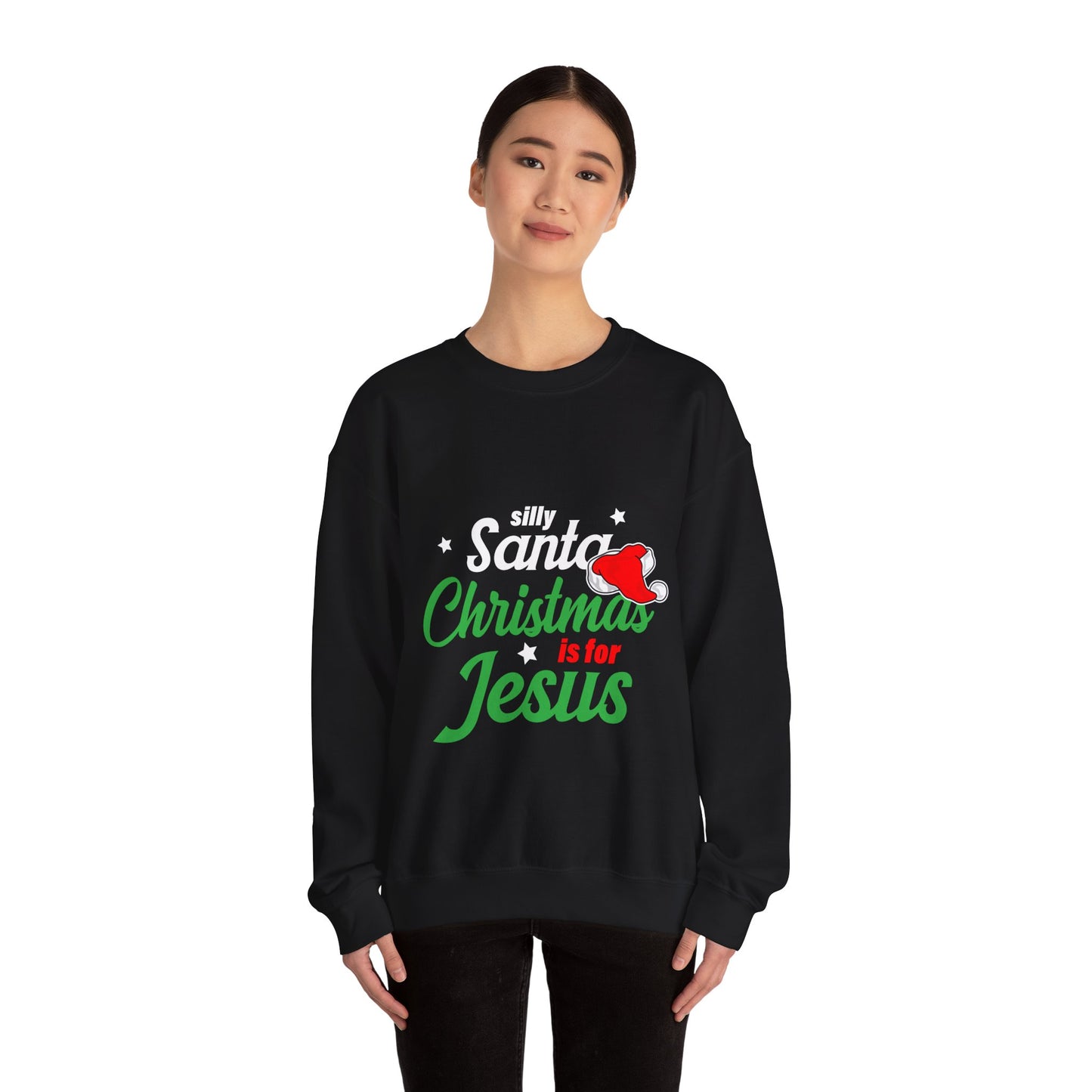 Silly Santa Christmas Is For Jesus (Christmas Themed) Unisex Heavy Blend™ Crewneck Christian Sweatshirt