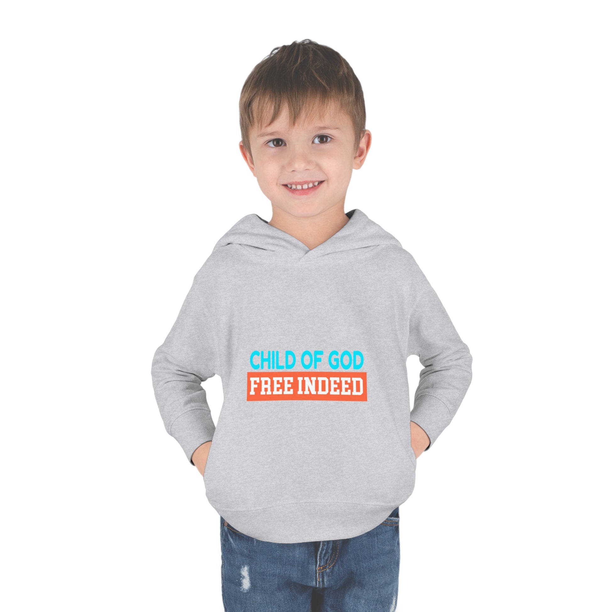 Child Of God Free Indeed Christian Toddler Pullover Fleece Hoodie Printify