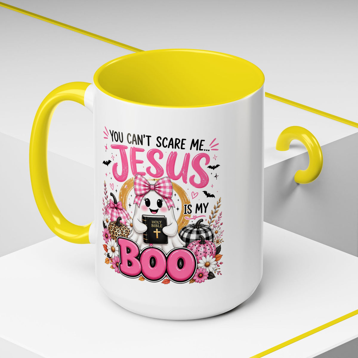 You Can’t Scare Me Jesus Is My Boo Coffee Mug — Halloween Christian Accent Mug