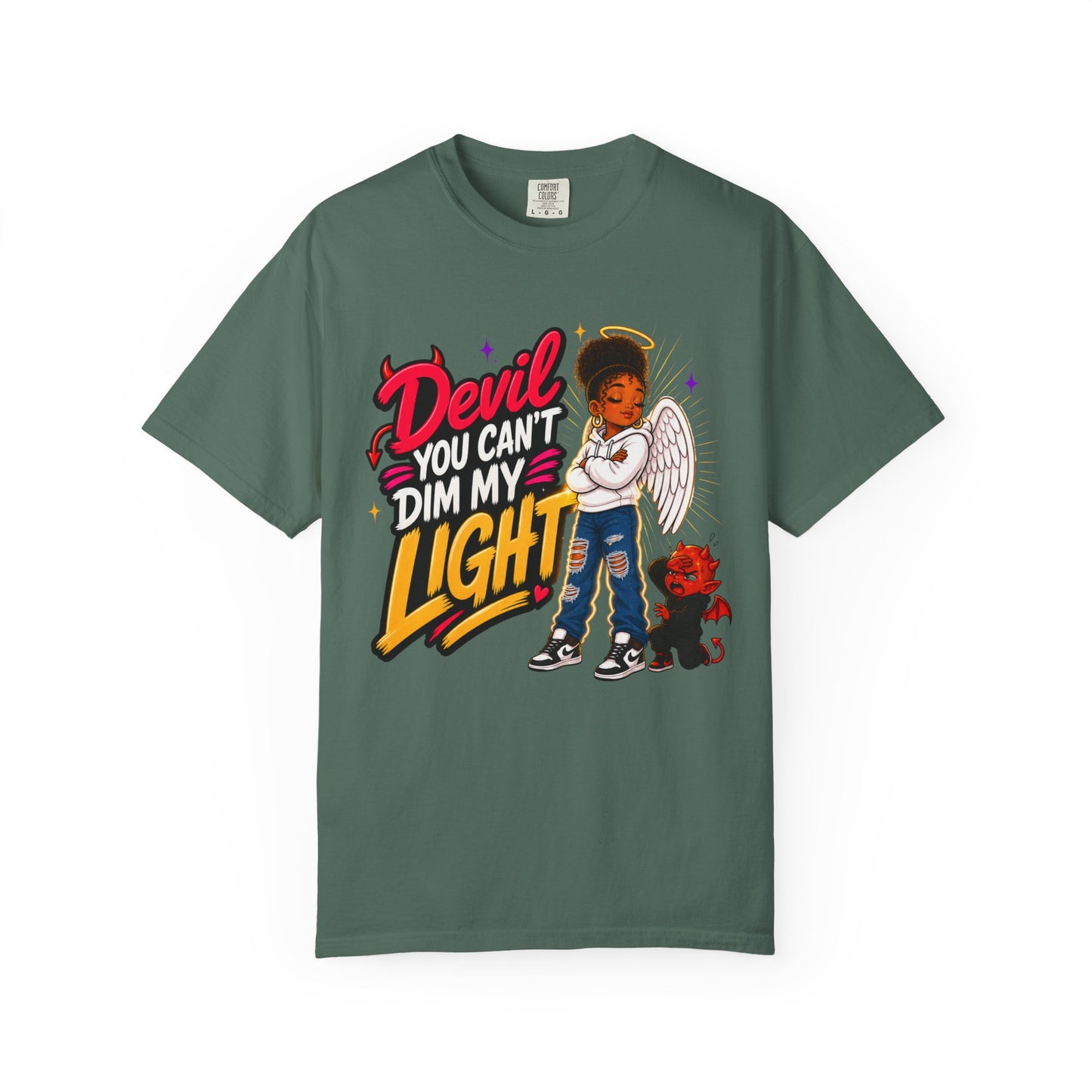 Devil You Can't Dim My Light T-Shirt — Afro Angel Graphic Tee
