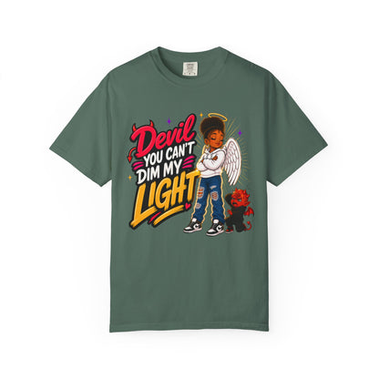 Devil You Can't Dim My Light T-Shirt — Afro Angel Graphic Tee