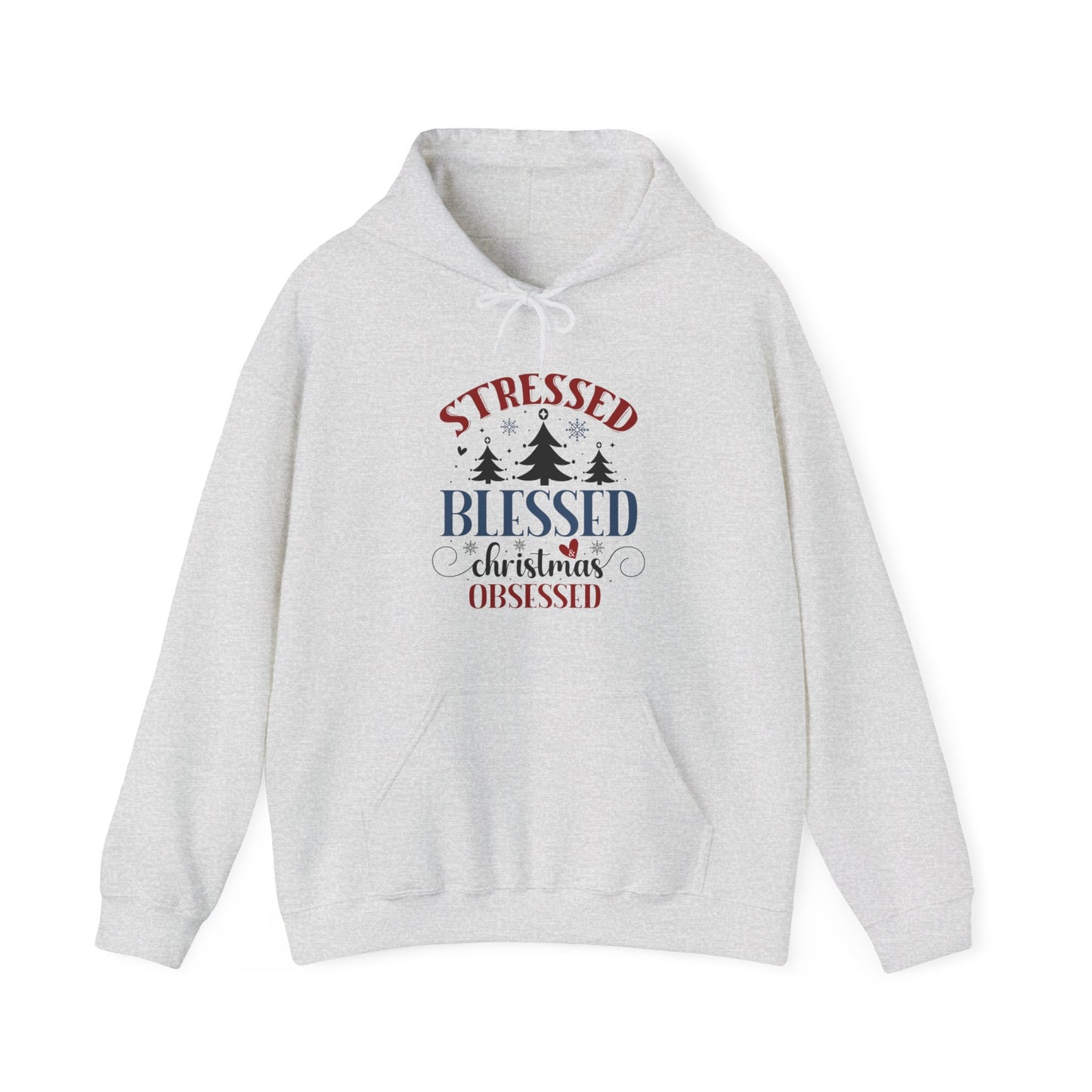 Stressed Blessed Christmas Obsessed Unisex Christian Hooded Pullover Sweatshirt