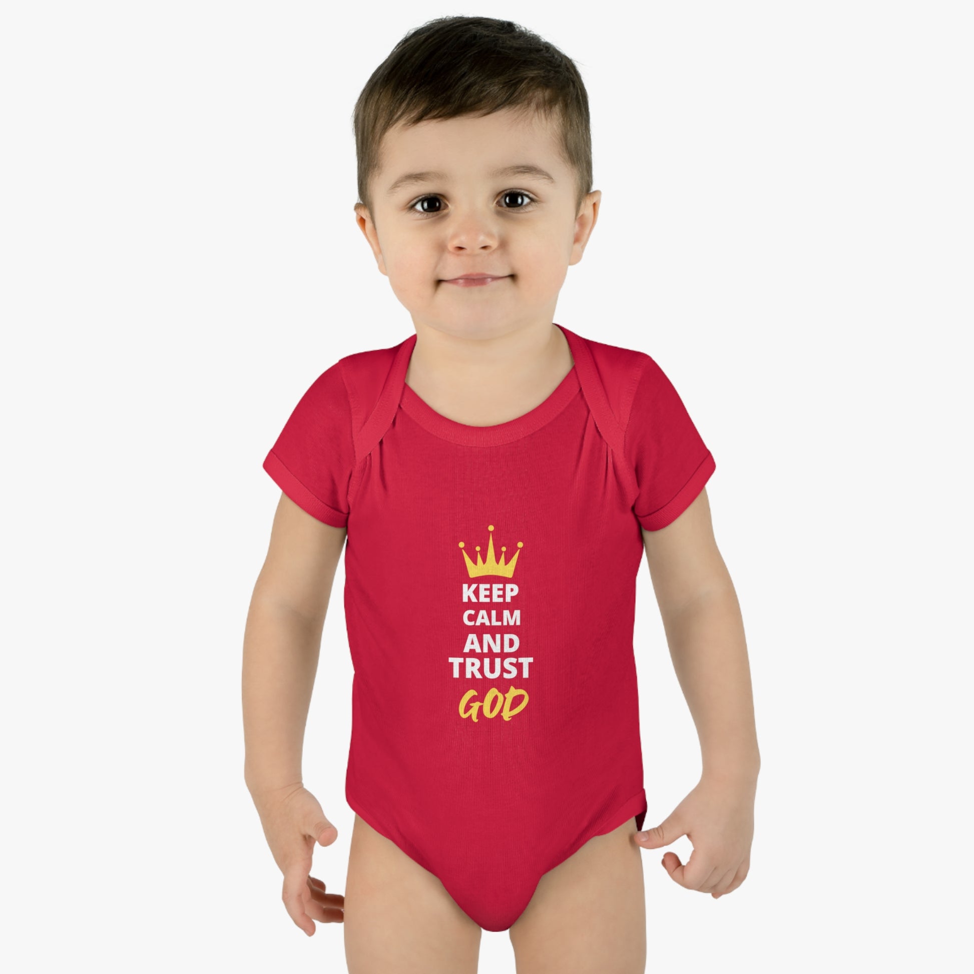 Keep Calm & Trust God Christian Baby Onesie Printify