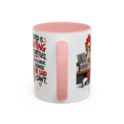 Inspirational Accent Coffee Mug — “The Lord Is Fighting My Battles” Faith Quote (11/15oz)