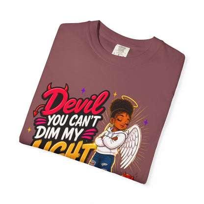 Devil You Can't Dim My Light T-Shirt — Afro Angel Graphic Tee
