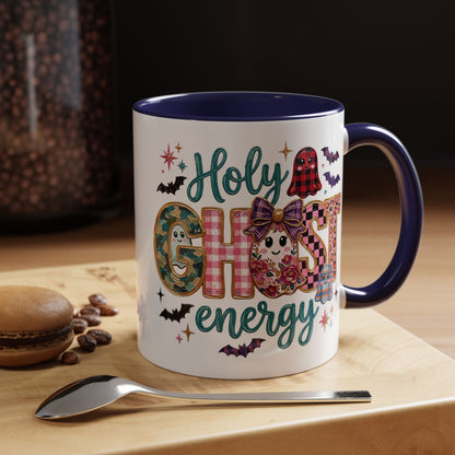 Accent Christian Coffee Mug — "Holy Ghost Energy" Halloween Cute Spooky Ceramic Mug (11/15oz)