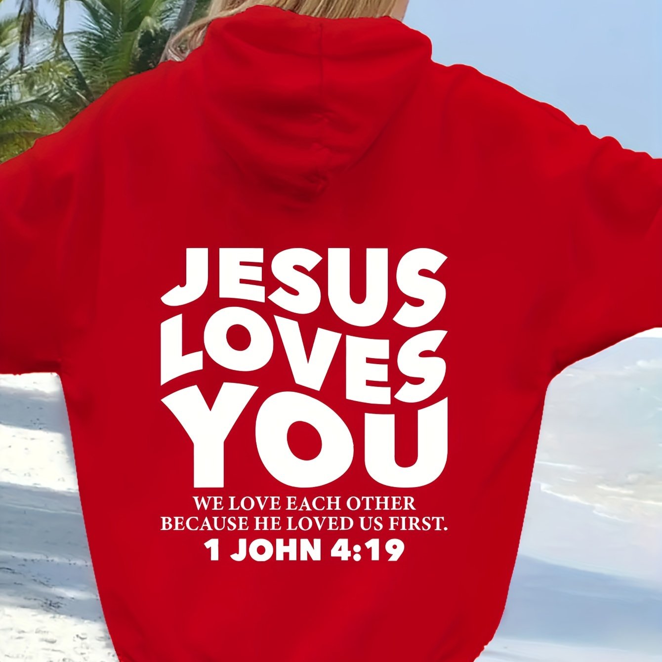 1 John 4:19 Jesus Loves You Plus Size Women's Christian Pullover Hooded Sweatshirt claimedbygoddesigns